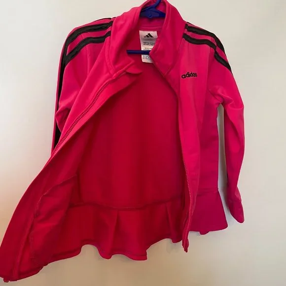 Adidas Youth Girls Sz 4T Long Sleeve Track Jacket Full Zip Pink Black Activewear - Picture 7 of 10